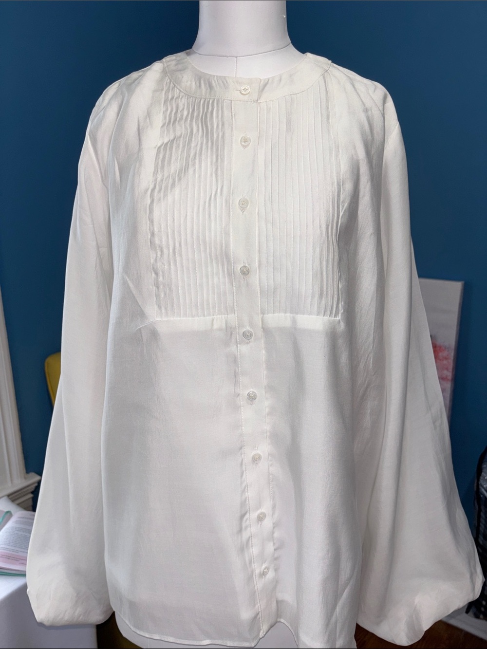 English Factory White Pintuck Button-Front Blouse